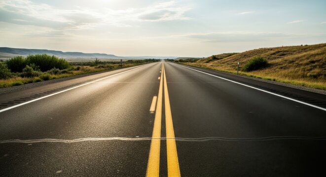 Open road ahead asphalt highway driving towards distant horizon landscape scenic journey
