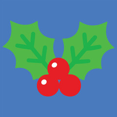 Naklejka premium Christmas holly berry vector icon. Isolated flat illustration of a green leaf plant for festive winter decoration