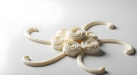 Elegant swirl piping decoration made from white buttercream or frosting isolated on background