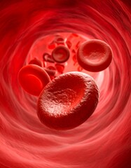 Illustrative view of red blood cells flowing through a blood vessel