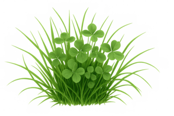 Lush green clover and grass bush on transparent background, symbolizing luck and st. Patrick's day celebration