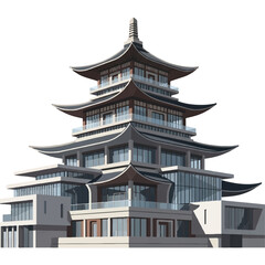 Zen Harmony: A modern interpretation of a pagoda-style building, blending traditional design with contemporary architecture, showcasing cultural heritage.