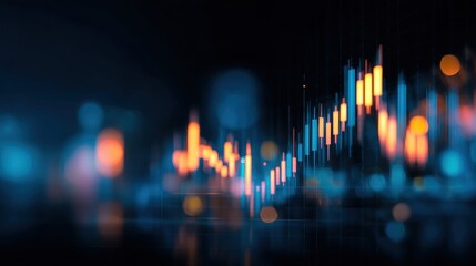 A dynamic digital representation of financial data, showcasing colorful graphs and glowing indicators against a dark background.