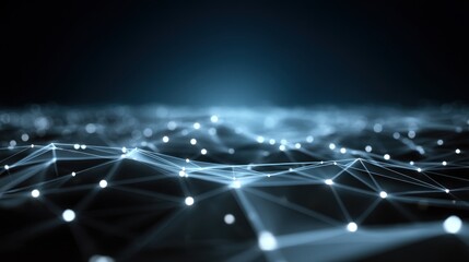 A digital landscape with interconnected points of light, resembling a network or grid, set against a dark background, evoking a sense of depth and technology.