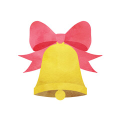 クリスマスベル クリスマスに使えるベルとリボンの水彩イラスト