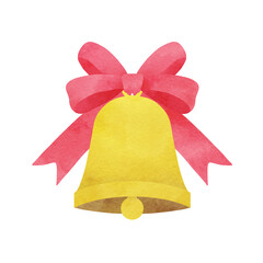 クリスマスベル クリスマスに使えるベルとリボンの水彩イラスト