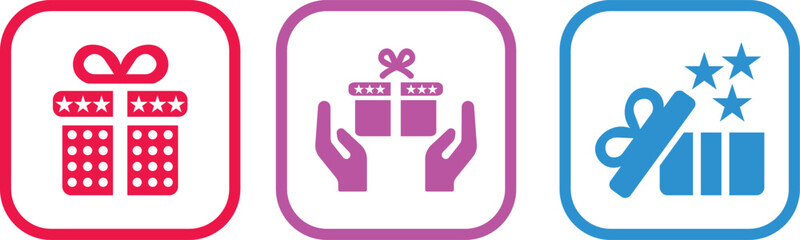 Gift Box Icon set. A modern gift box icon with sleek lines and ribbon details, designed in vector style. Surprising gift box signs, vector illustration. Present symbol, logo illustration.