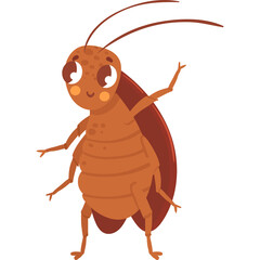 Cute Cartoon Cockroach With Big Eyes Standing On Two Legs And Waving Hello In A Friendly Manner