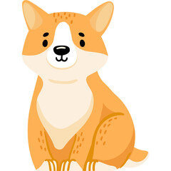 Cute cartoon corgi dog illustration with orange and white fur sitting attentively on a transparent background, depicting a happy and friendly canine companion in a simple graphic style