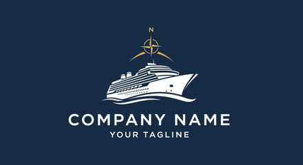 Fototapeta premium Elegant Cruise Ship Sailing on Wavy Waters with Compass Emblem.