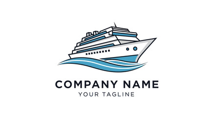 Cruise Ship Logo Design with Ocean Waves for Travel Company.