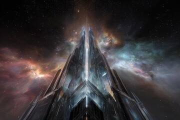 Futuristic Space Tower Amidst Nebula