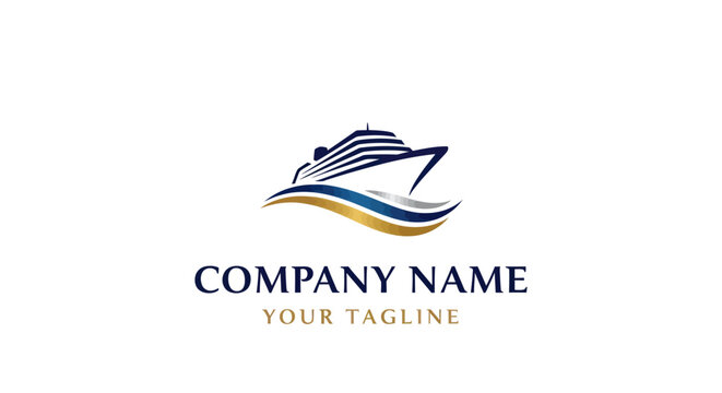 Luxury Cruise Ship Sailing on Waves Logo Design.