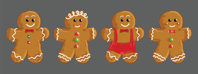 Cute Gingerbread Cookie Characters &ndash; Festive Holiday Illustration