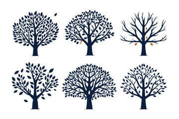 Obraz premium Tree Silhouette Collection: Diverse illustrations of trees in various shapes, depicting different times of year and seasons. This collection encapsulates nature's charm.