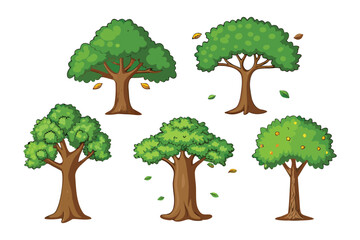 Fototapeta premium Stylized Tree Collection: A vibrant assortment of diverse trees bursts with life, their lush green foliage a testament to nature's artistry. These illustrations represent nature's beauty