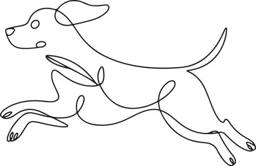 Continuous Line Drawing of Playful Dog with Abstract Yellow Accents
