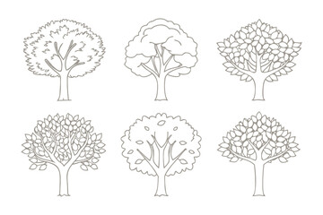 Fototapeta premium Various Tree Outlines: Explore a diverse collection of tree outlines, each offering a unique silhouette and intricate details. These graphic elements can bring the touch of the nature to your designs.