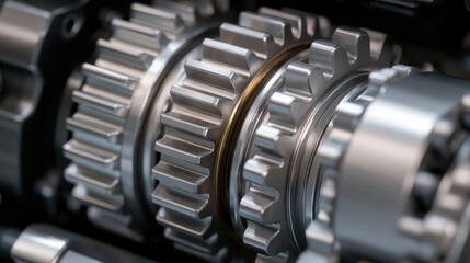 Fototapeta premium Close-up of metal gears in motion, mechanical engineering and industrial technology concept”