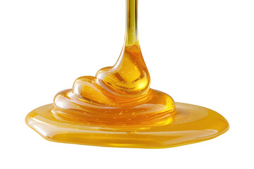 Viscous golden honey pouring and pooling on a transparent background isolated on transparent background