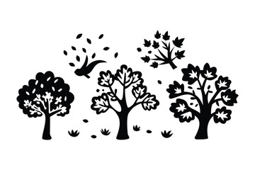 Obraz premium Autumn Trees Silhouette: A whimsical collection of stylized autumn trees, their silhouettes dance against the wind, evoking a sense of seasonal transition and natural beauty.