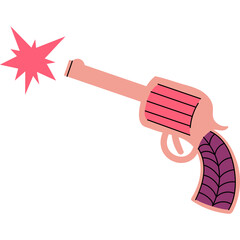 Illustration Of A Pink Revolver Gun Firing A Red Starburst From The Barrel On A Transparent Background