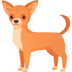 Illustration Of A Small Tan Chihuahua Dog Standing Still With A Perky Ear And Curled Tail In A Studio Portrait With A White Background