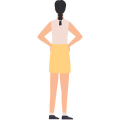 Illustration Of A Woman Standing Viewed From Behind Wearing A Light Pink Sleeveless Top And A Yellow Skirt With Her Hands On Her Hips With A White Background