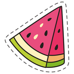 Illustration Of A Bright Pink Watermelon Slice With Black Seeds And Green Rind On A Transparent Background