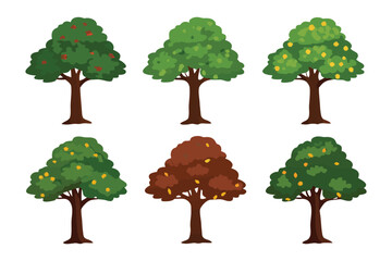Tree Collection: A collection of six distinct trees, each boasting a unique canopy of leaves and bearing different fruits, perfect for showcasing nature's diverse beauty. 
