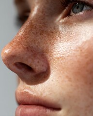Naklejka premium A close-up of dry skin reveals slightly peeling skin. The lighting is soft and clean, and the background is white.