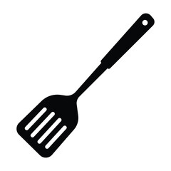 Black silhouette of a spatula for kitchen and cooking icon design.