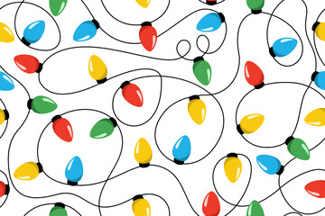 Colorful Christmas lights seamless pattern for background banner 