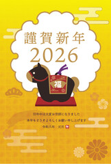 2026年午年年賀状 土鈴の置物和風デザイン