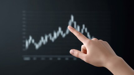 Business Problem Identification A hand pointing at a digital chart with fluctuating data lines, symbolizing analysis and decision-making.