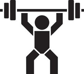 Iconic silhouette of a person performing a barbell overhead press in a fitness and strength training concept representing athleticism and bodybuilding isolated on transparent background