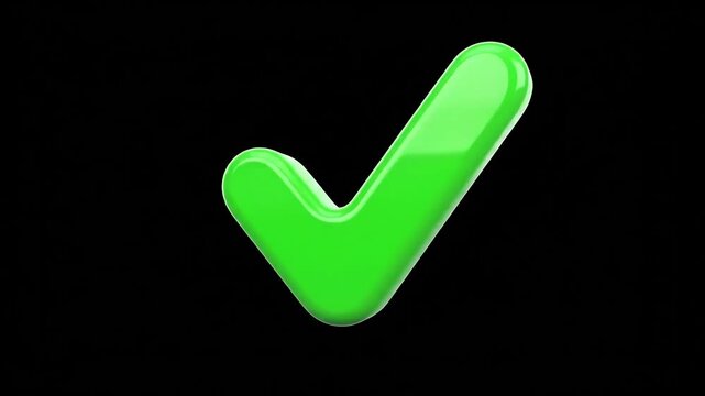 Green Check Mark Animation on Black Background for Approval and Success.