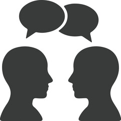 Two Silhouetted Heads Facing Each Other with Speech Bubbles communication conversation
