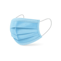 Blue surgical face mask angled view isolated on transparent background &mdash; disposable protective PPE