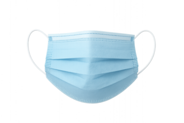 Blue surgical face mask front view isolated on transparent background — protective medical mask