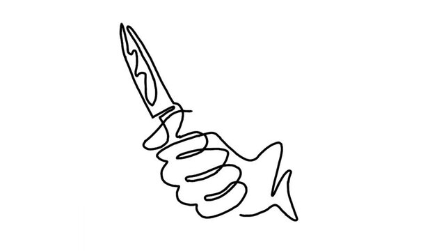 Continue line animation of hand holding a knife
