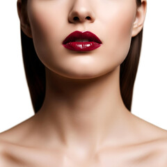 close up of half of a woman's face with focus on dark red lipstick