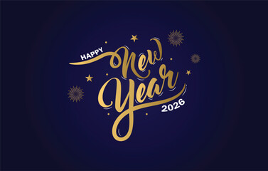 Happy New Year 2026 Vector Illustration on Dark Blue Background.