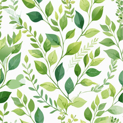 Fototapeta premium Seamless Pattern of Green Leaves and Branches on White Background.