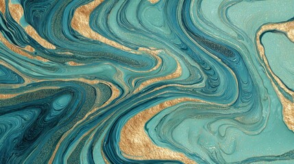 Teal and Gold Marbling Pattern