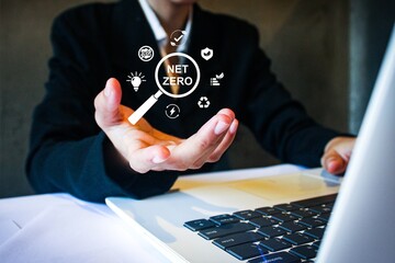 Net zero vector for sustainability, climate change, and environmental goals. Ideal for illustrating...