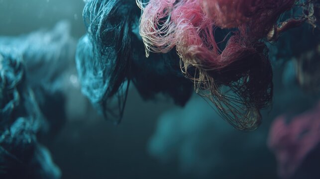 Tangled Fibers in Blue and Pink