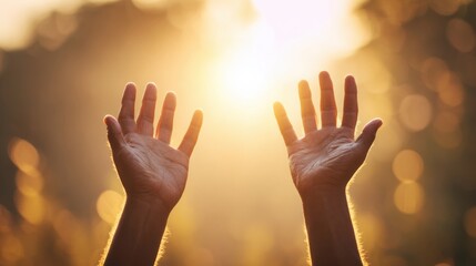 Two Hands Reaching Towards Sunlight