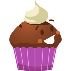 Cute Chocolate Muffin Character With Cream Swirl Smiling And Waving On Transparent Background