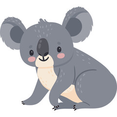 Cute Gray Koala Bear Sitting Pixel Art Style With Pink Cheeks and Big Ears on Transparent Background
